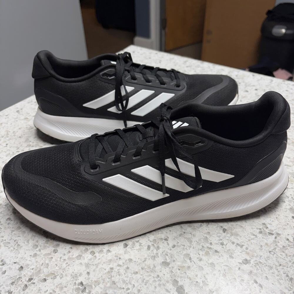 Adidas Shoes Mens 14 RunFalcon 5 IH7758 Cloud Foam Black White Sneakers